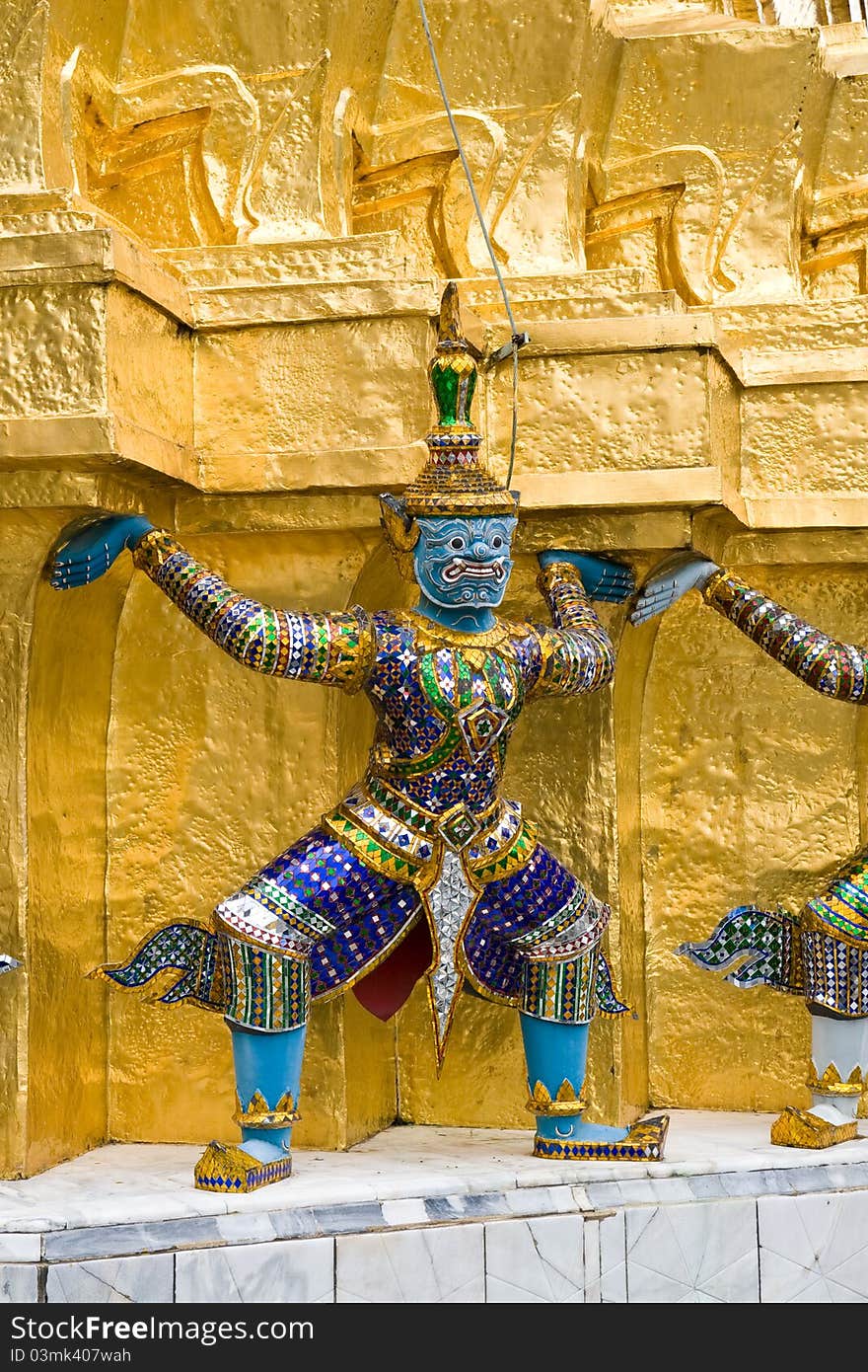 Giant Statues, at the Wat pha Kaew temple, Bangkok, Thailand