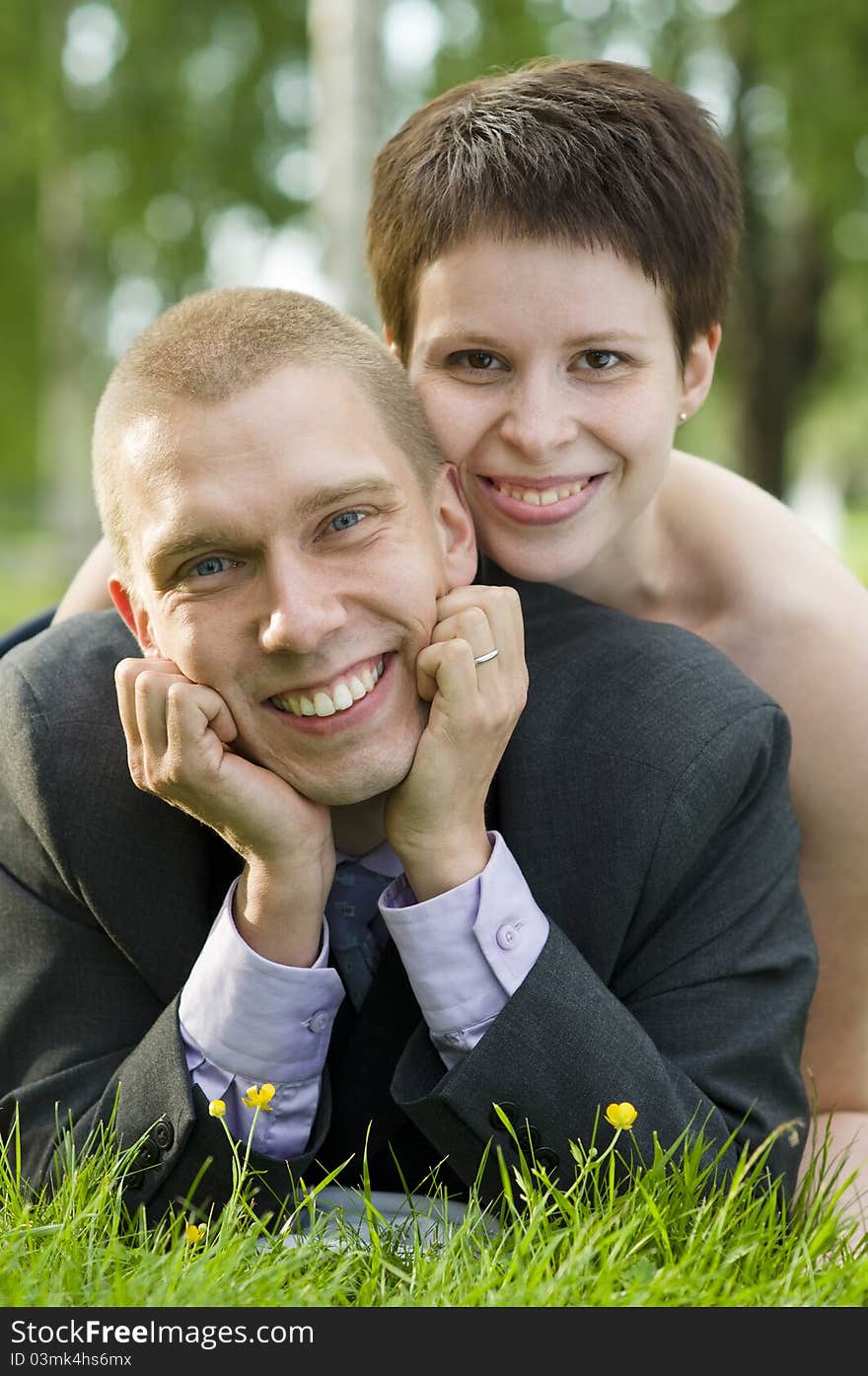 Portrait of young couple in the park