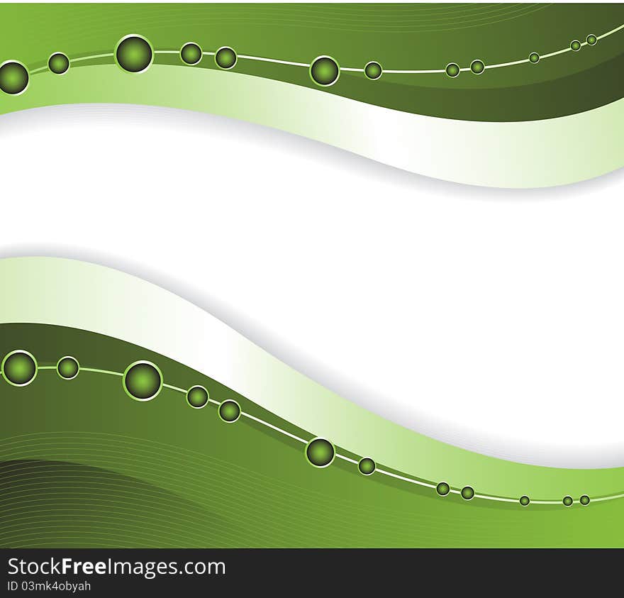 Green wavy background with shiny balls. Green wavy background with shiny balls