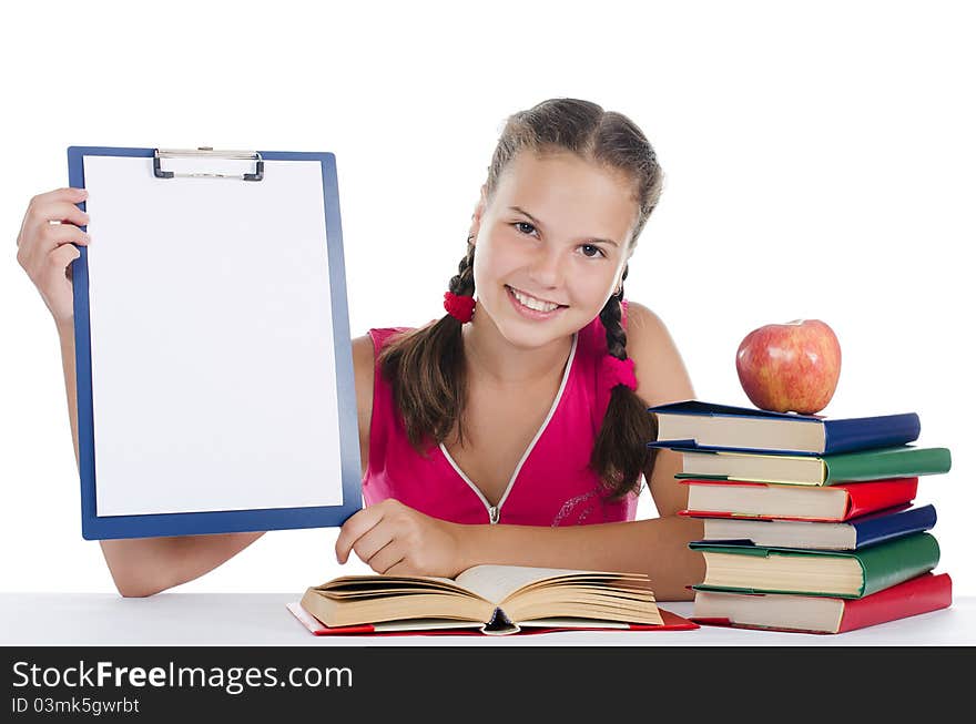 Portrait of the young girl with books