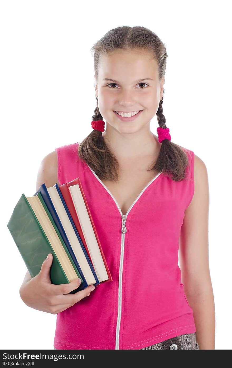 Portrait of the young girl with books