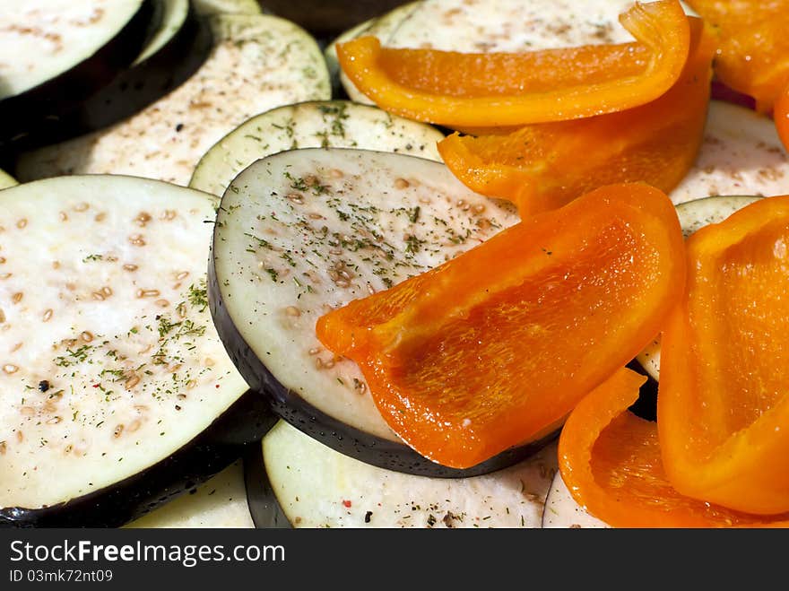 Eggplant and pepper, close-up