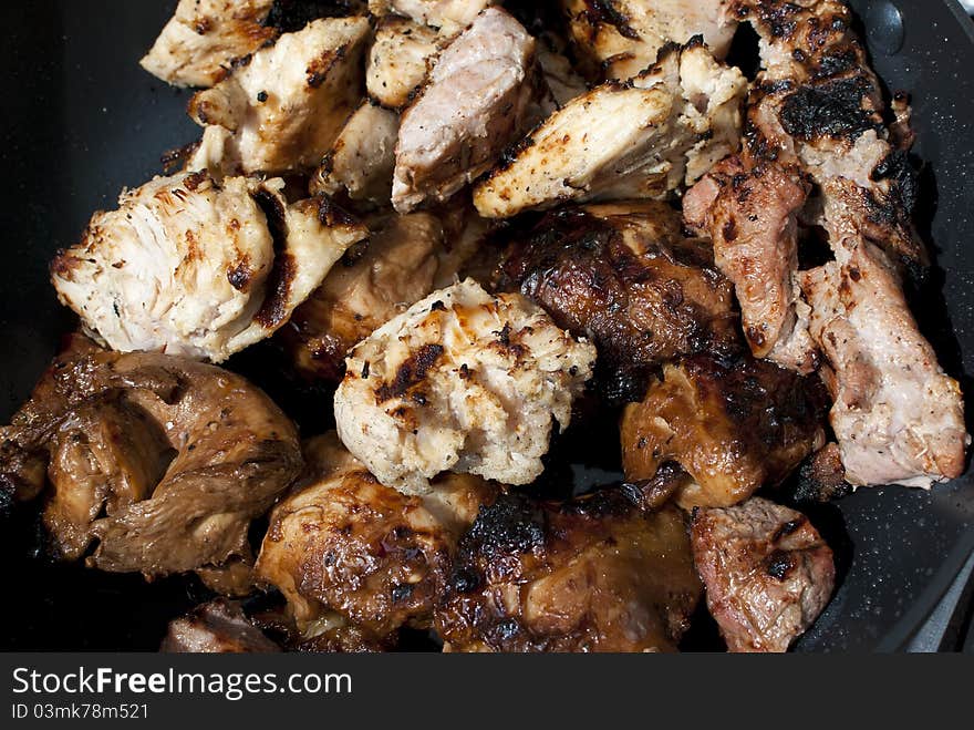 Chicken and beef kebabs, mixed, close-up