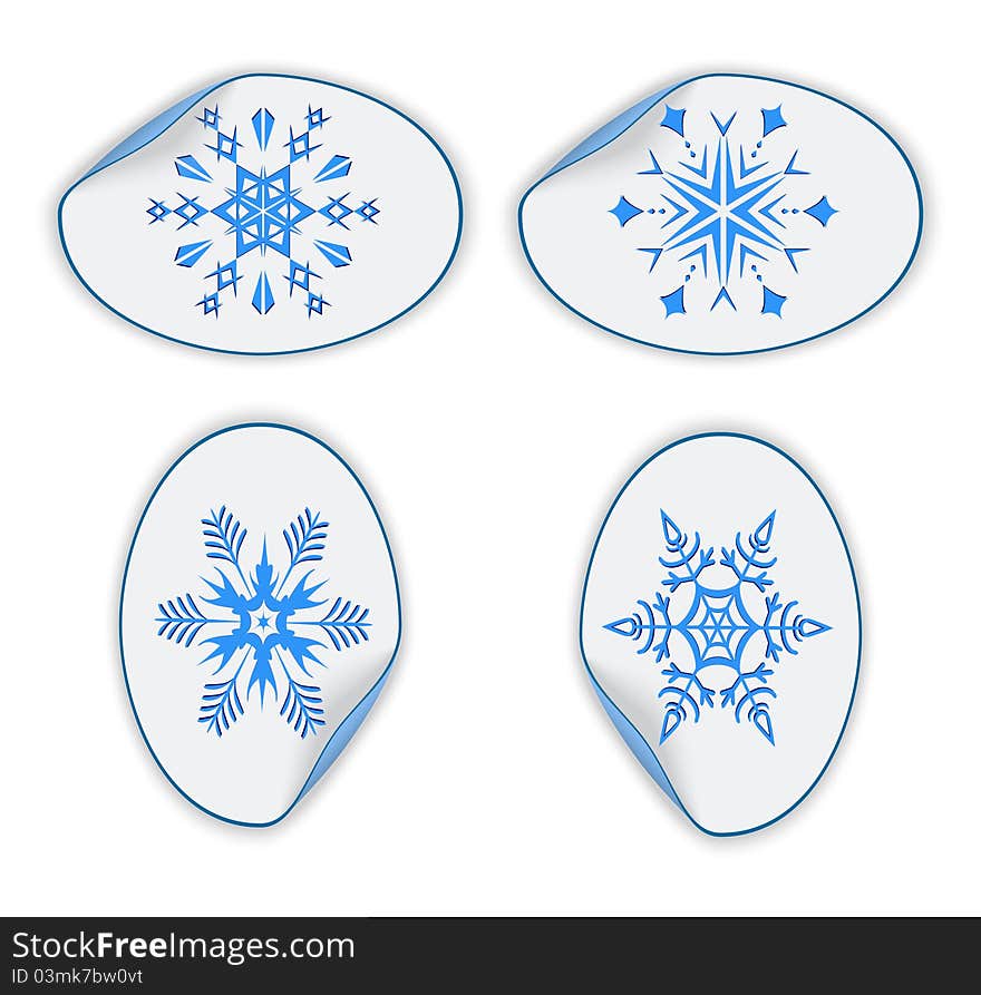 Set of blue stickers with snowflakes. eps10