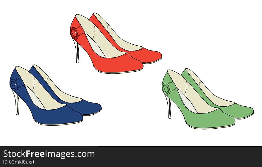 Bright shoes with heels  vector