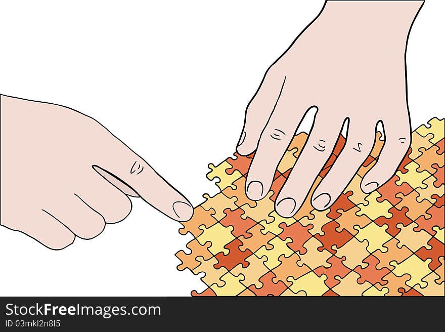 Human Hands Assembling Puzzle