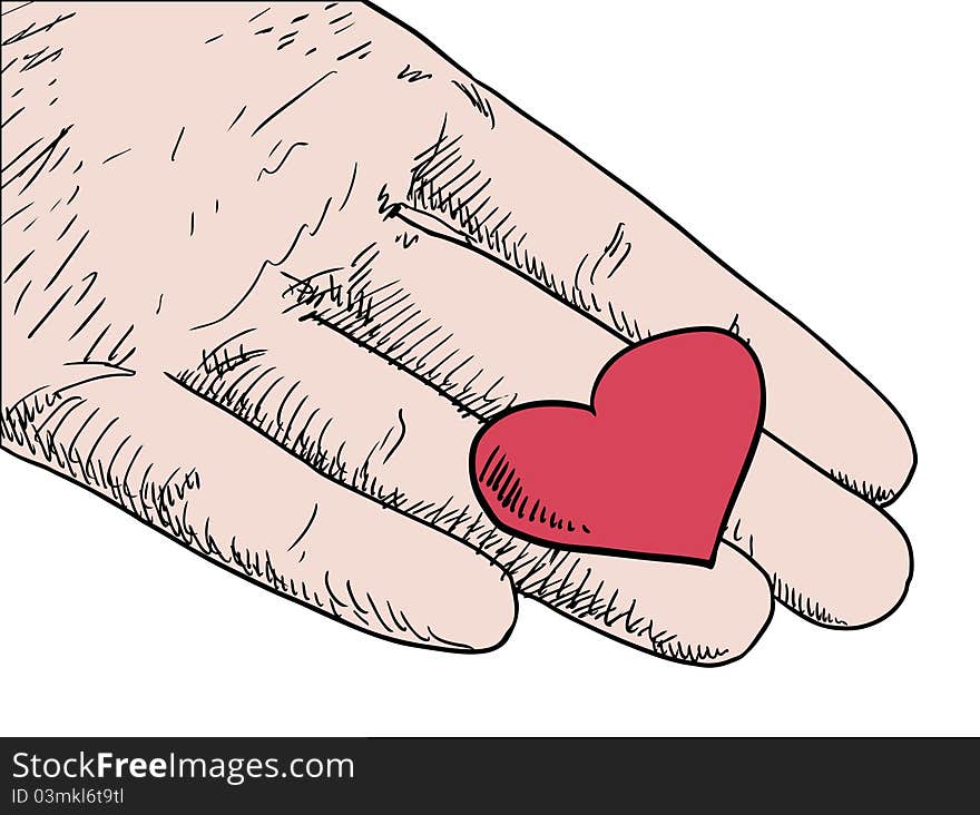 Human hand holding red heart on white vector