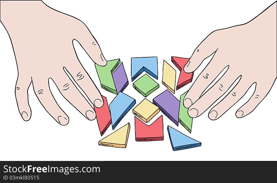 Human Hands Assembling Puzzle