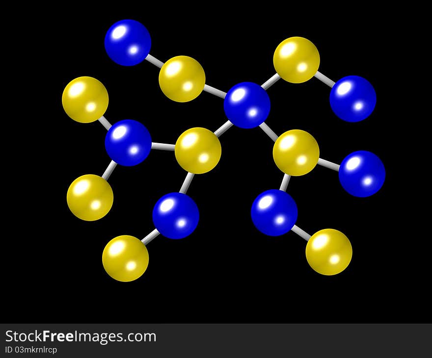 Yellow and blue atom - black background