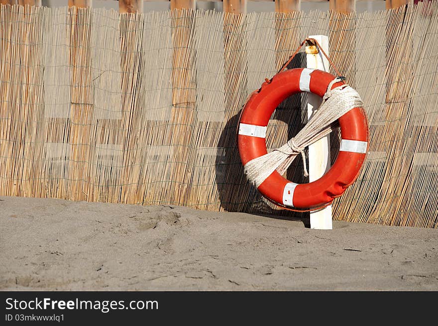 Close up of lifesaver on the beach