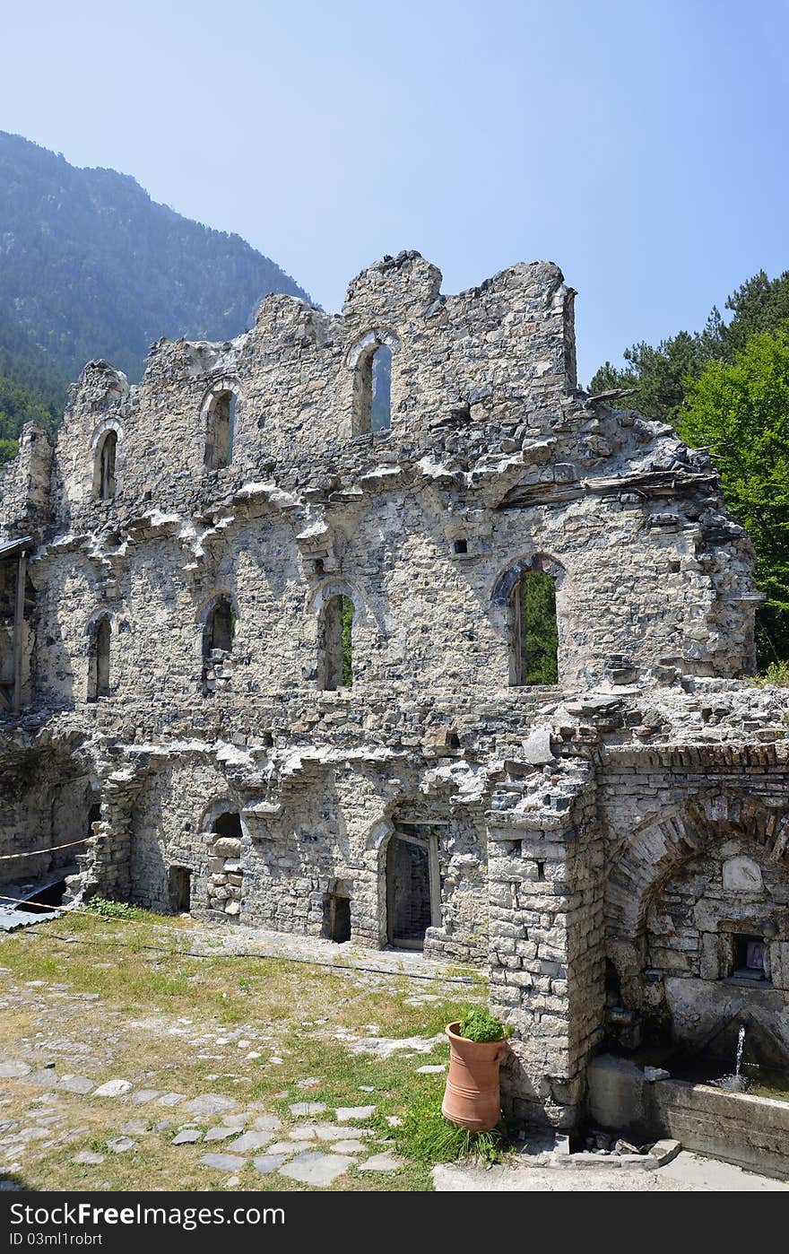 Ruins of Saint Nicholas monastery on Olymp mountains near Litochoro city in Greece. Ruins of Saint Nicholas monastery on Olymp mountains near Litochoro city in Greece