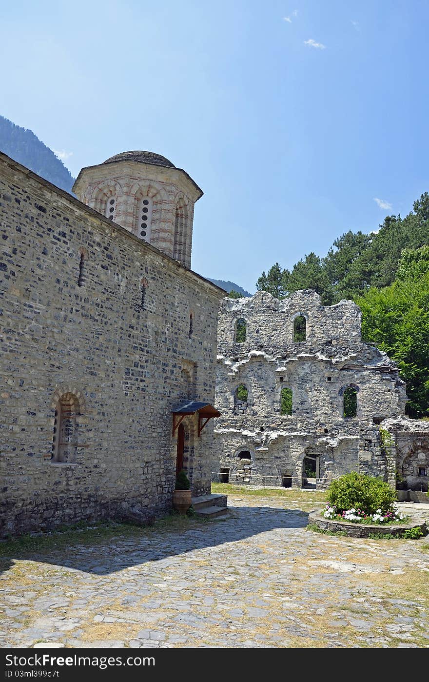 Ruins of Saint Nicholas monastery on Olymp mountains near Litochoro city in Greece. Ruins of Saint Nicholas monastery on Olymp mountains near Litochoro city in Greece