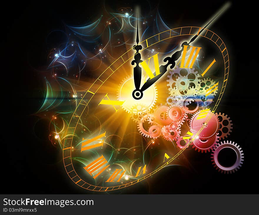 Abstract interplay of clock symbols and graphic elements on the subject of time, technology, past, present and future. Abstract interplay of clock symbols and graphic elements on the subject of time, technology, past, present and future.