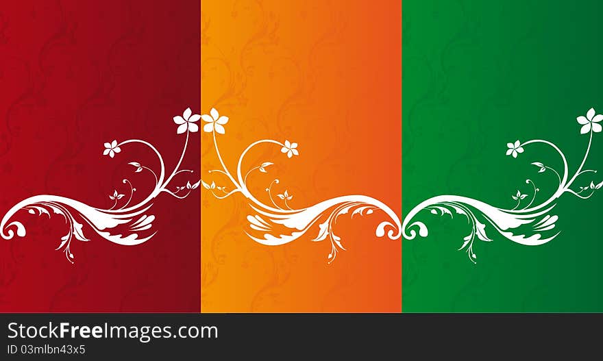 Red, orange, green flowers ornaments background. illustration