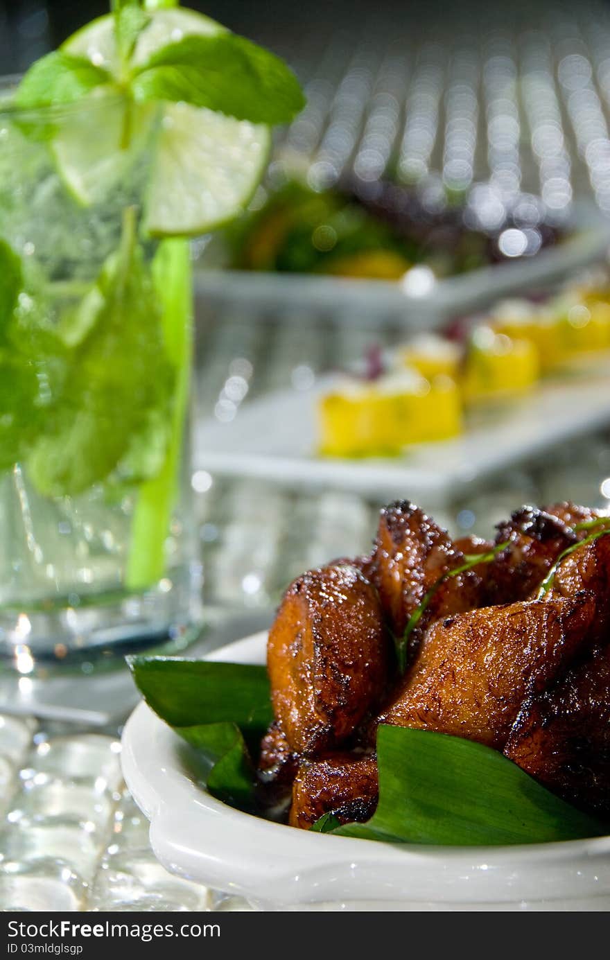 Sweet fried plantains over bannana leaves