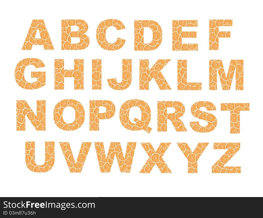 Letter of the alphabet cropped from slices of orange. Letter of the alphabet cropped from slices of orange