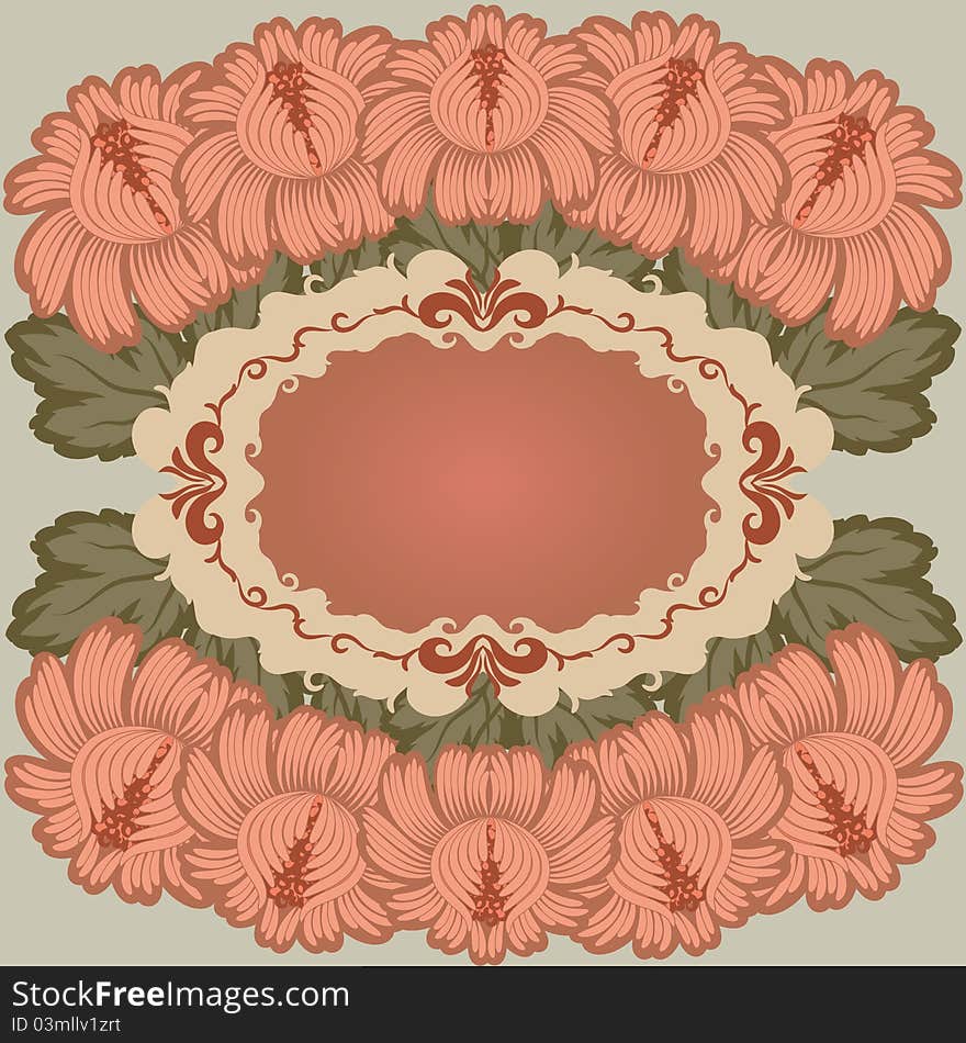 Flowers on a green background. Floral design. In vintage style. Basic elements are grouped. Flowers on a green background. Floral design. In vintage style. Basic elements are grouped.