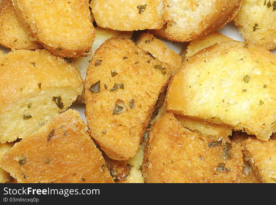 Closeup of details of delicious bread croutons