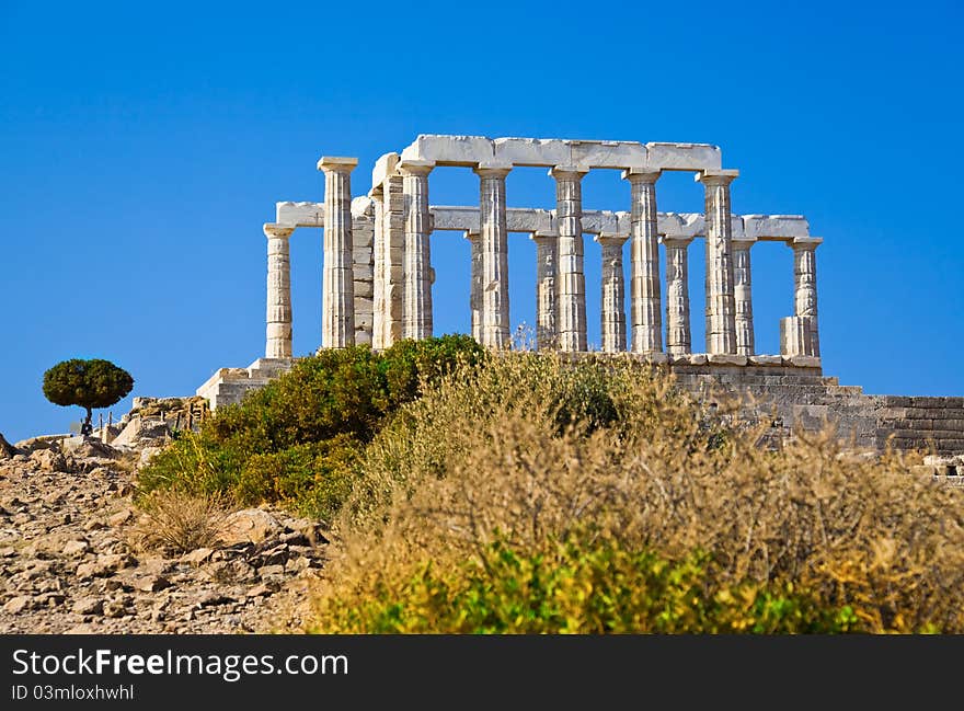 Poseidon Temple at Cape Sounion near Athens, Greece - travel background