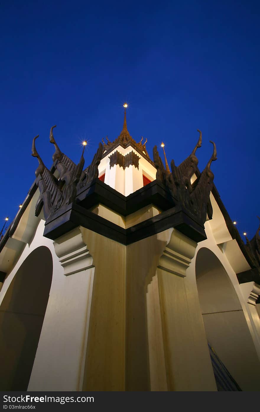 Night scene of the lohaprasada pagoda in thailand