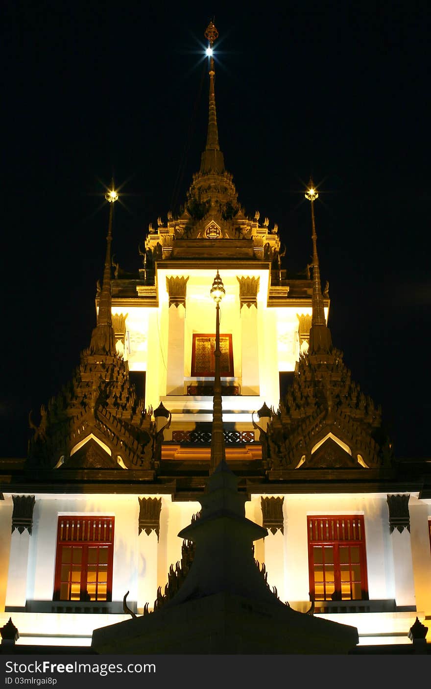 Night scene of the lohaprasada pagoda in thailand