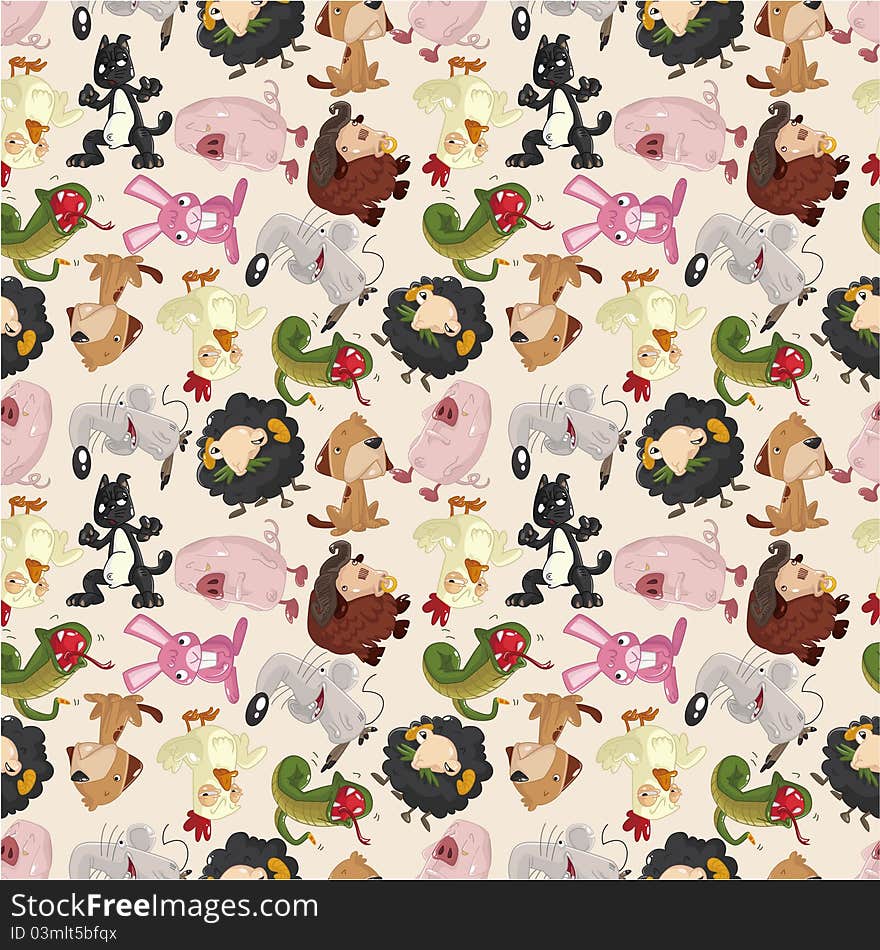 Cartoon animal seamless pattern, drawing