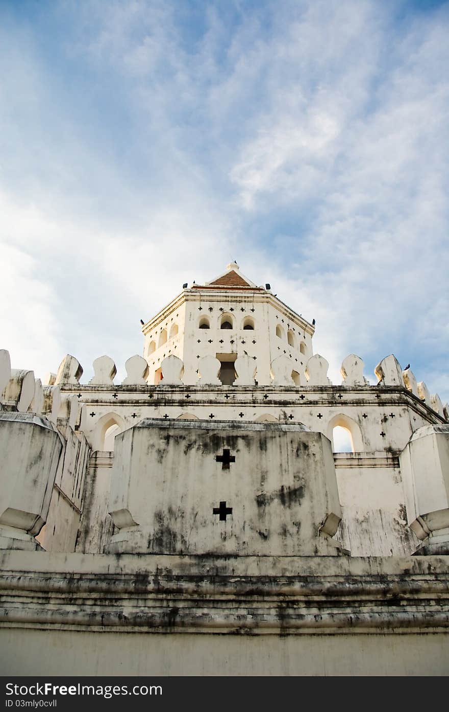 White old Thai style fort near Chao Phraya river in Bangkok. White old Thai style fort near Chao Phraya river in Bangkok