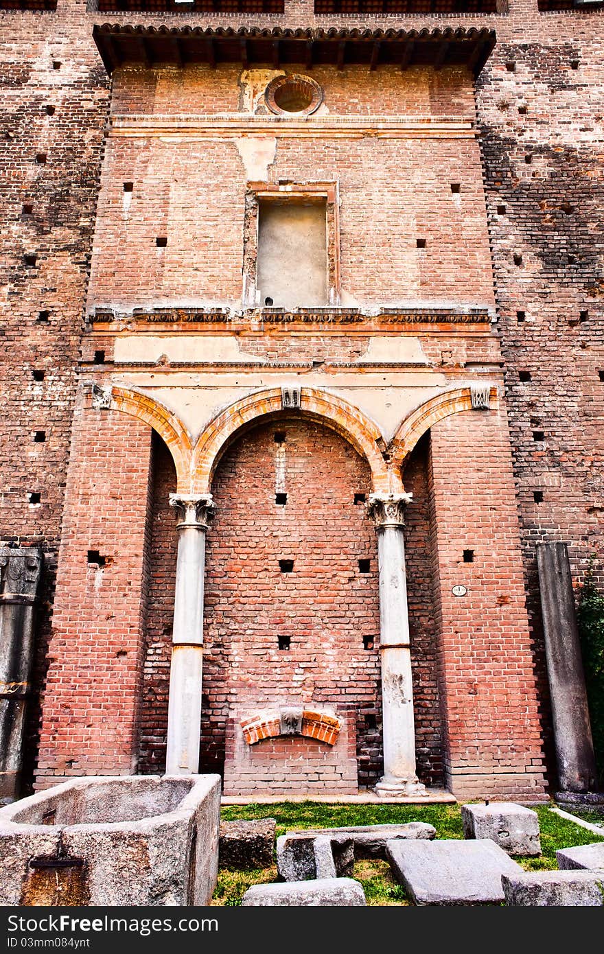 Ruins of the Sforzesco castle in Milan, Italy