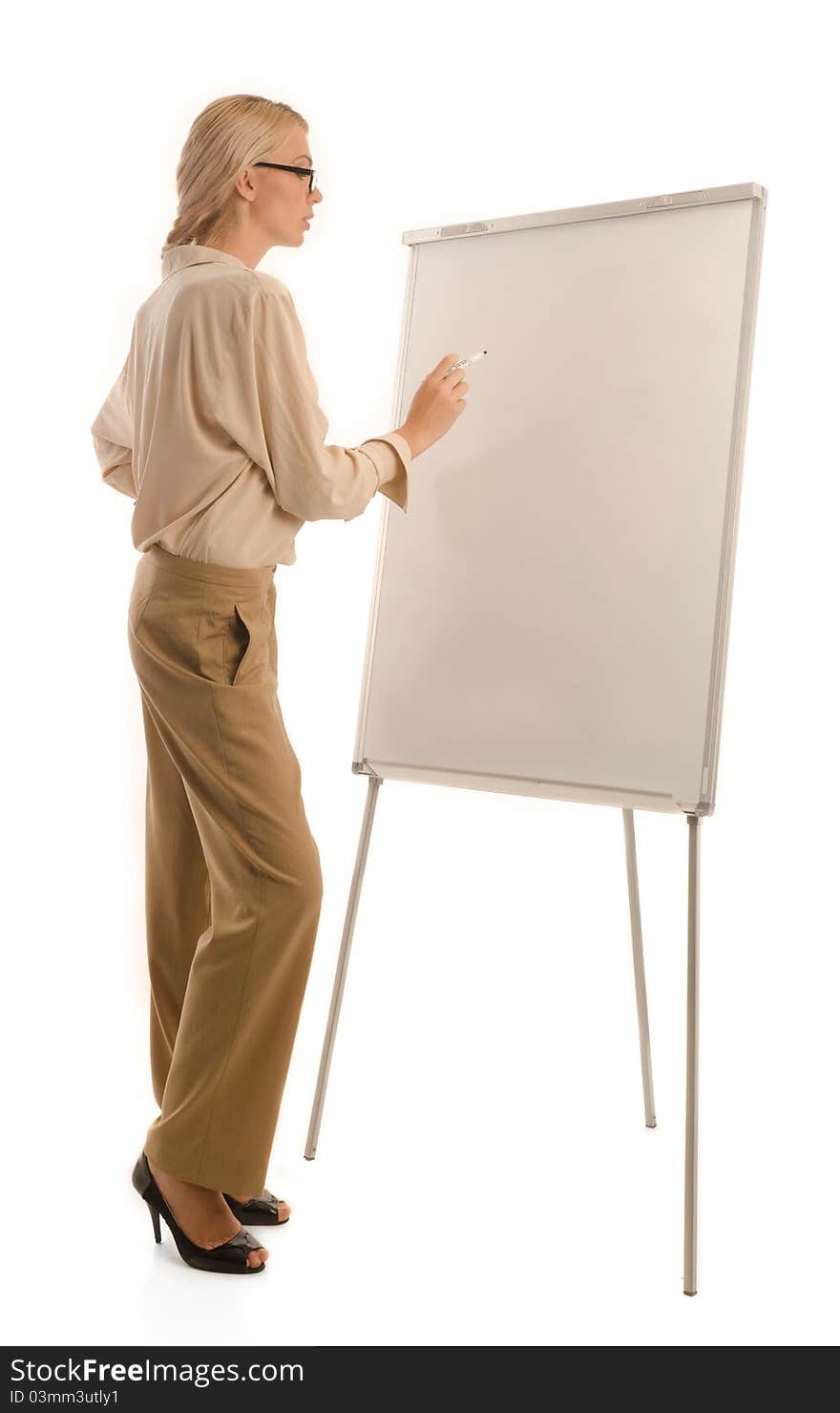 Woman in glasses and drawing board