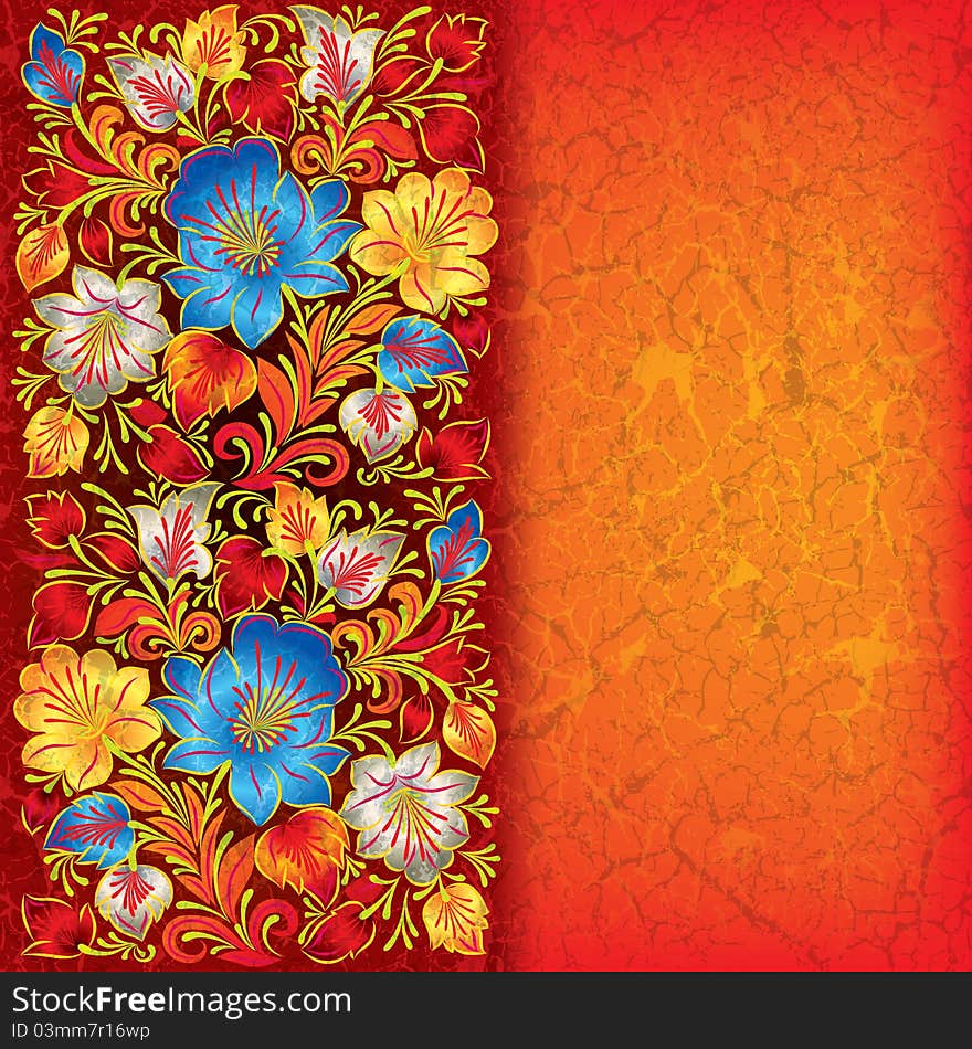 Abstract grunge background with floral ornament