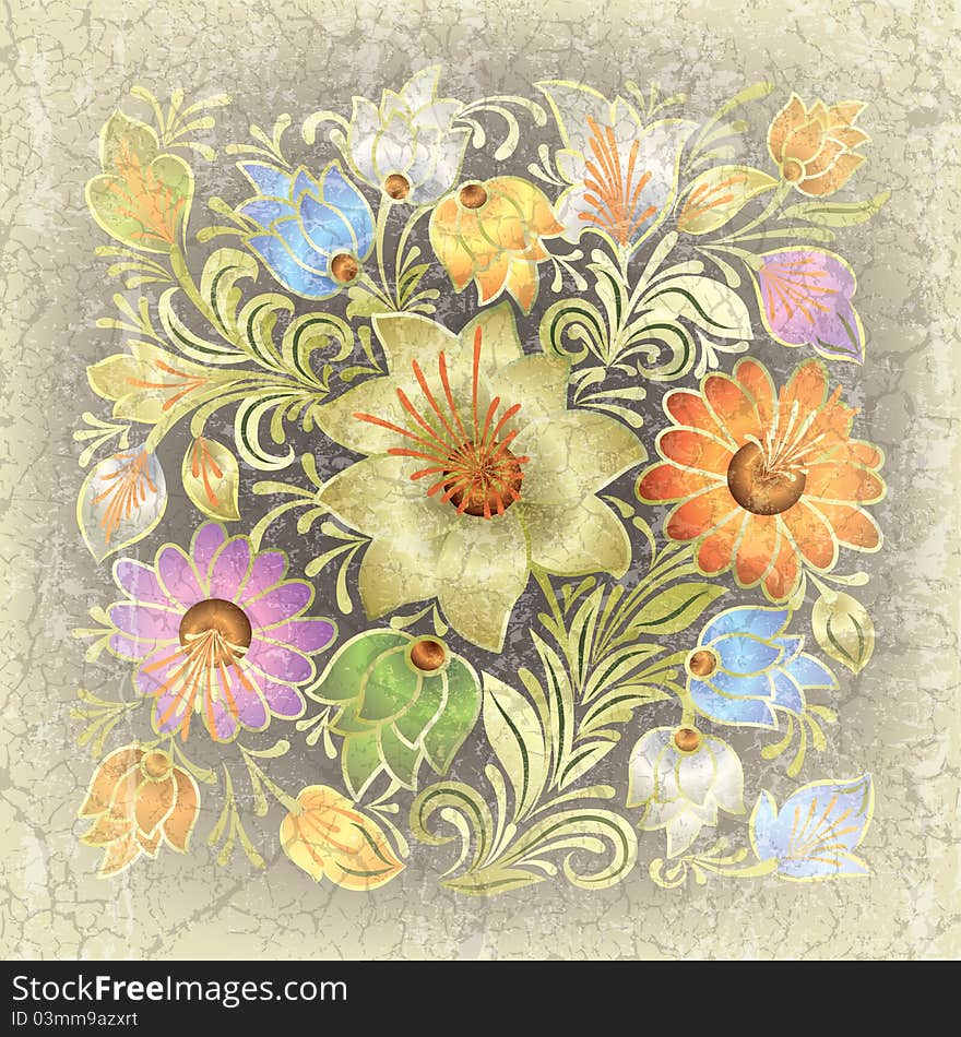 Abstract grunge background with floral ornament