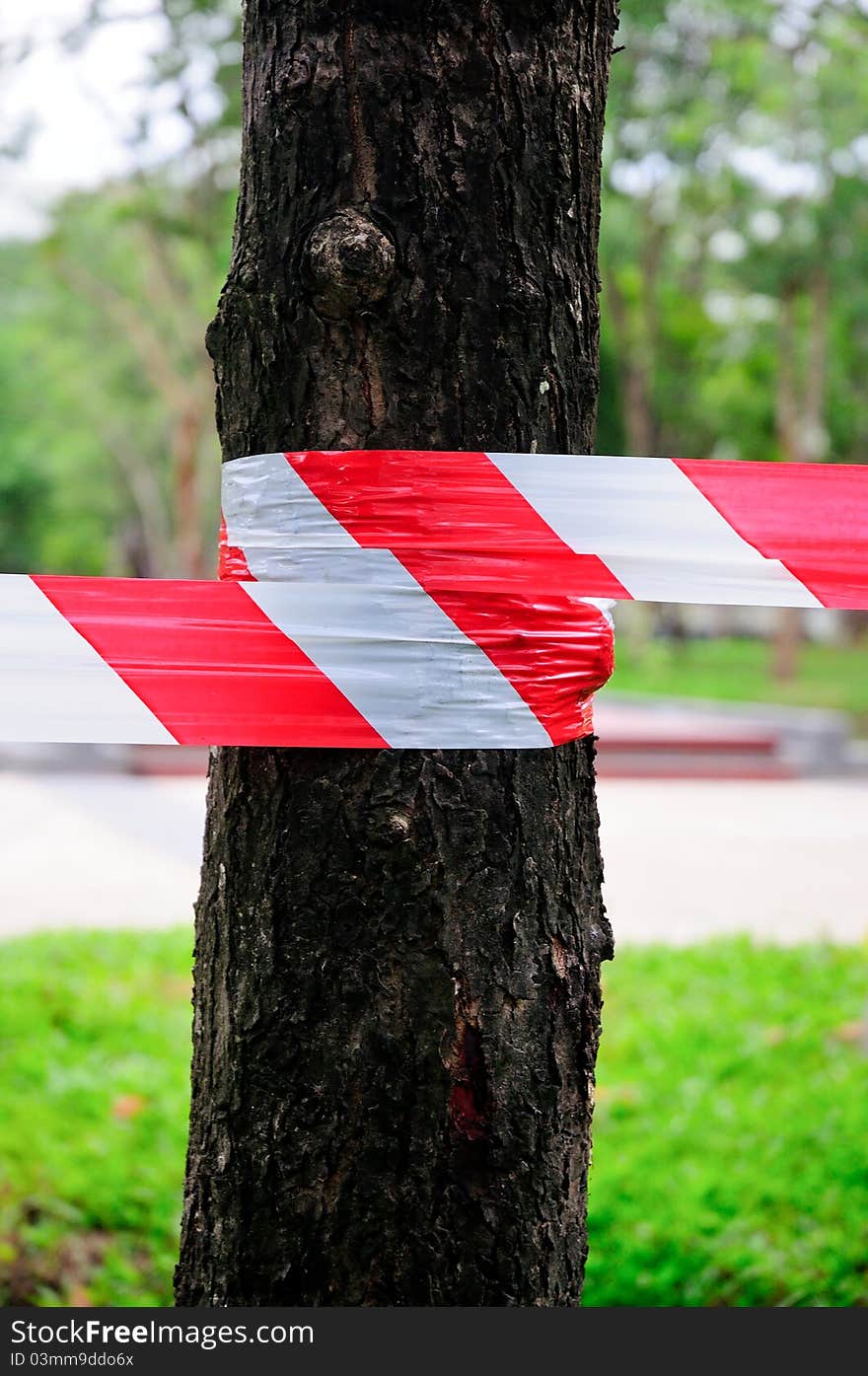 Red-white strip on a tree row, No entry through the tree row