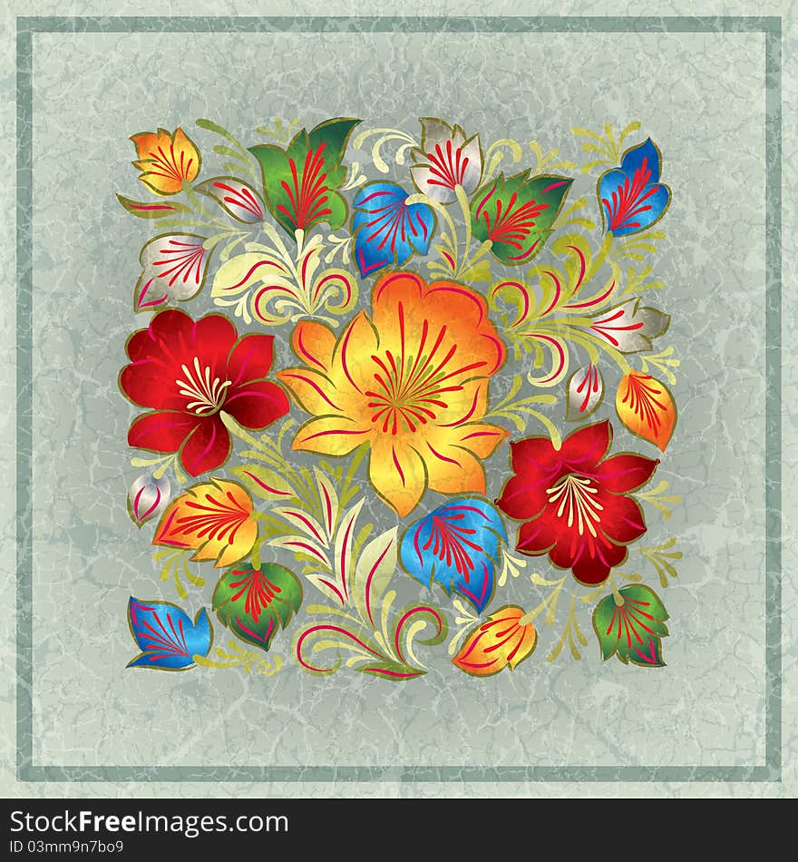 Abstract grunge background with floral ornament