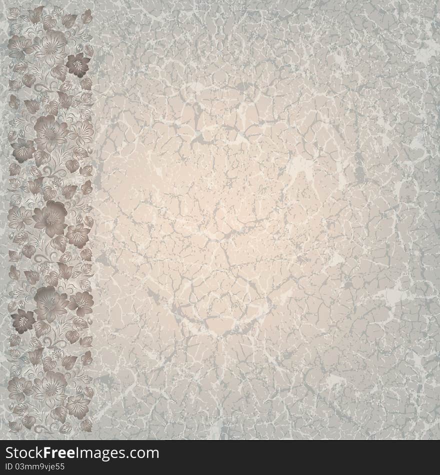 Abstract grey grunge background with grey floral ornament. Abstract grey grunge background with grey floral ornament