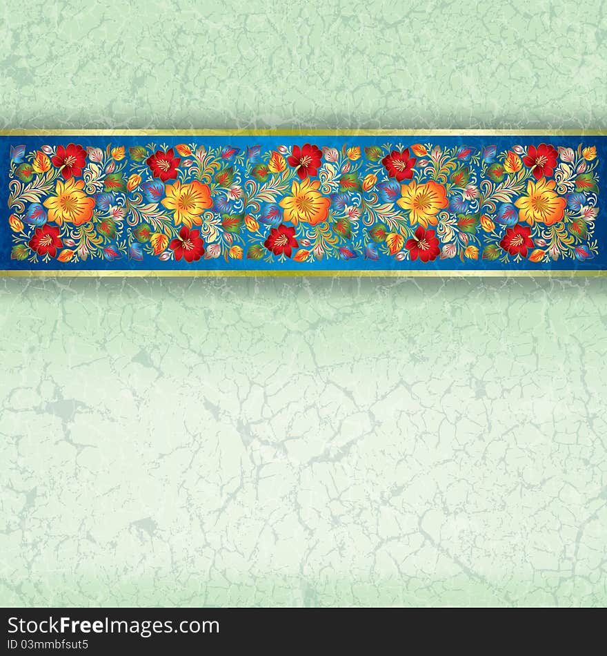 Abstract grunge background with floral ornament