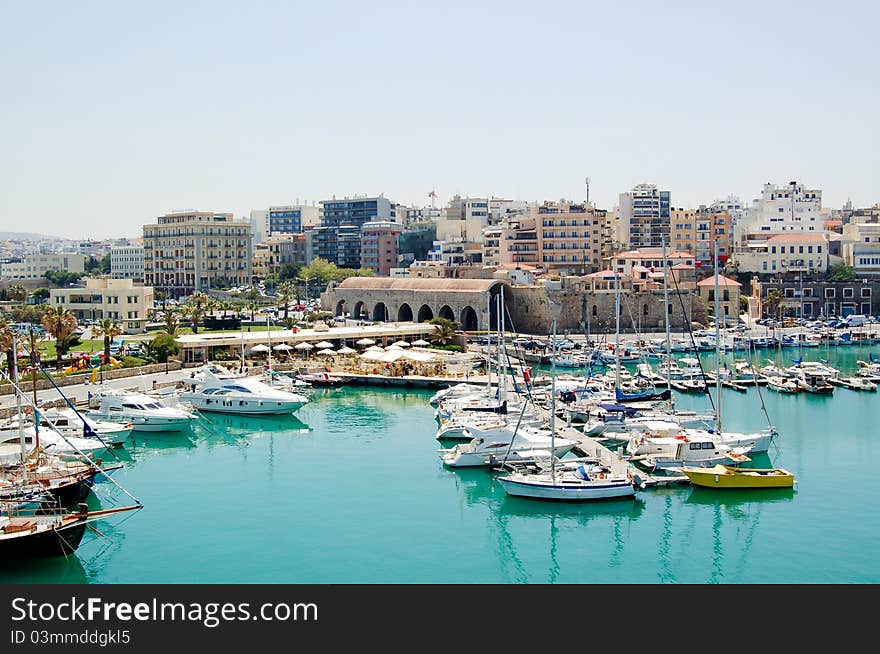 Mooring with boats in Greece