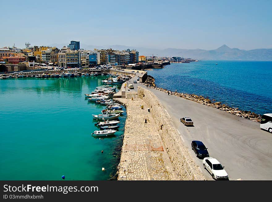 Sea separated by mooring for two blue colors. Sea separated by mooring for two blue colors