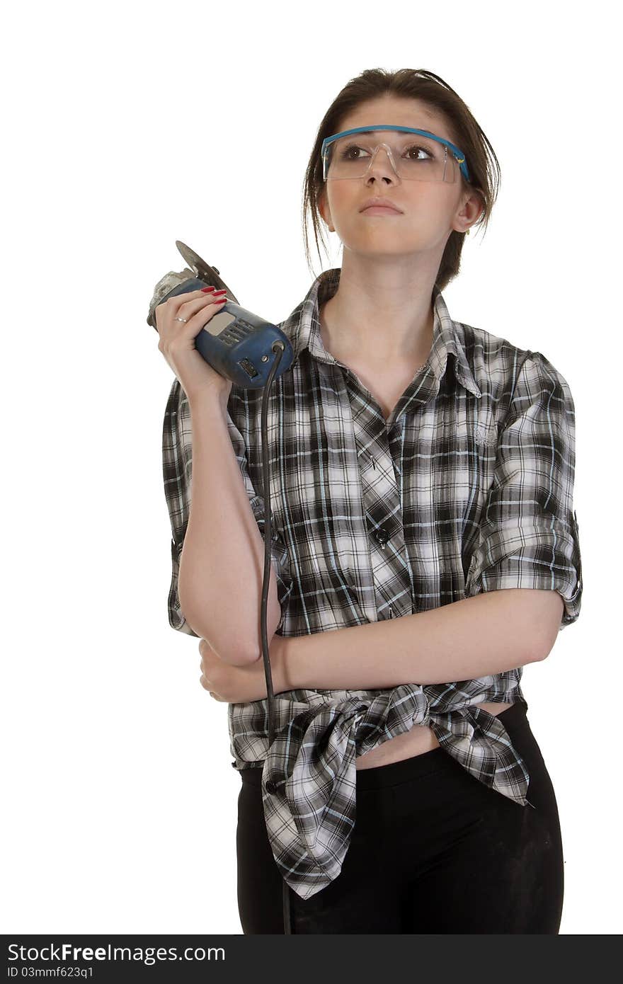 Girl with an angle grinder