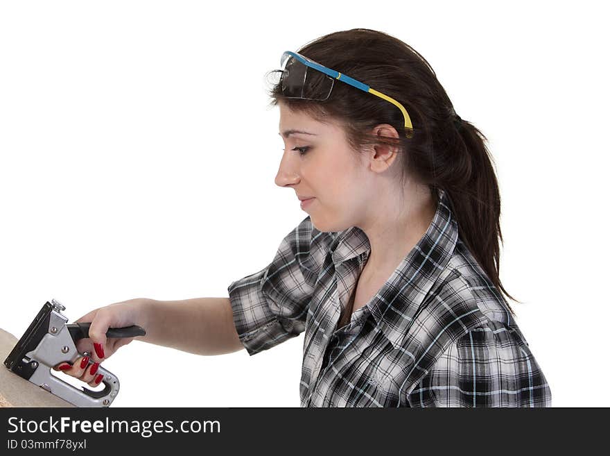 Girl with a staple gun