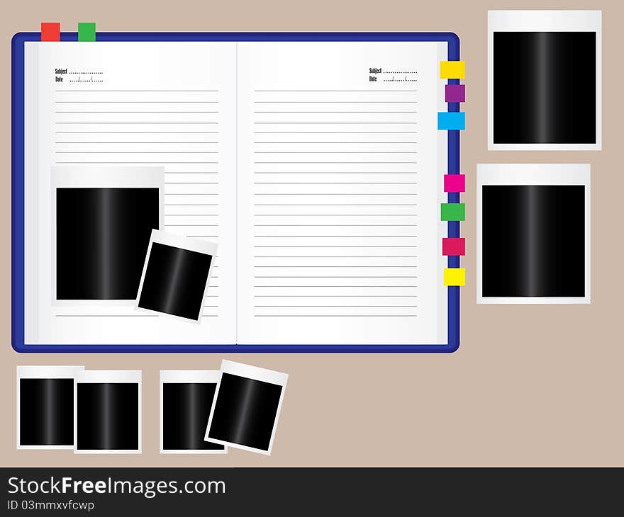 Vector of notebook with photo frame