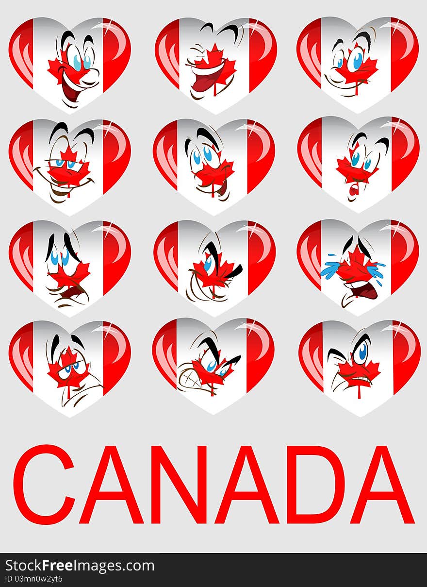 Vector Set Of Hearts With A Flag