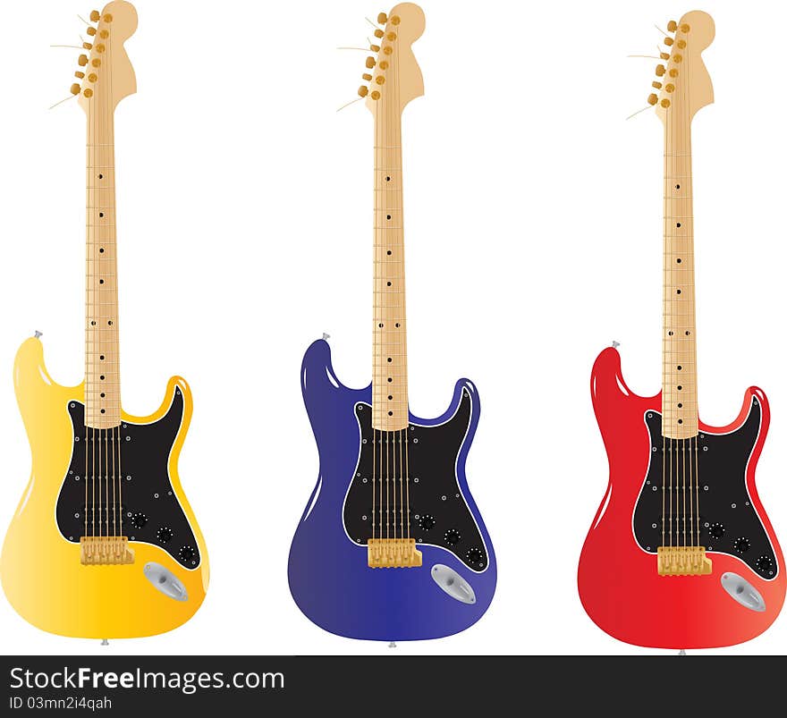 illustration guitar red blue yellow