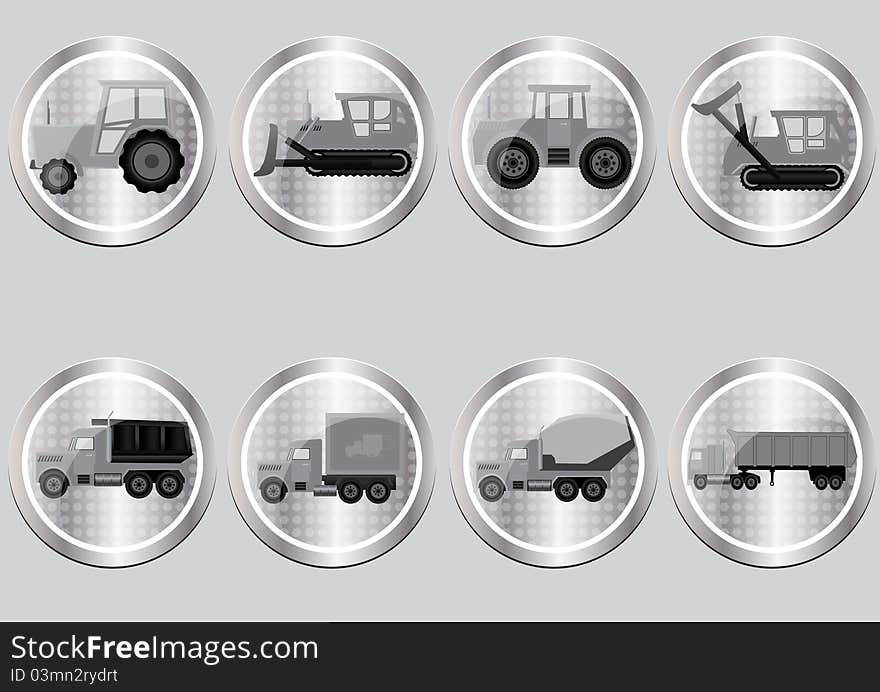 A icons in the form of buttons with images of trucks and tractors