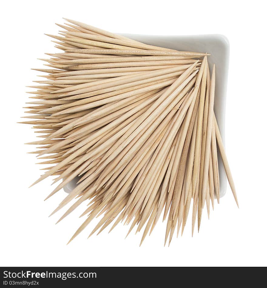 Wooden toothpicks on a white