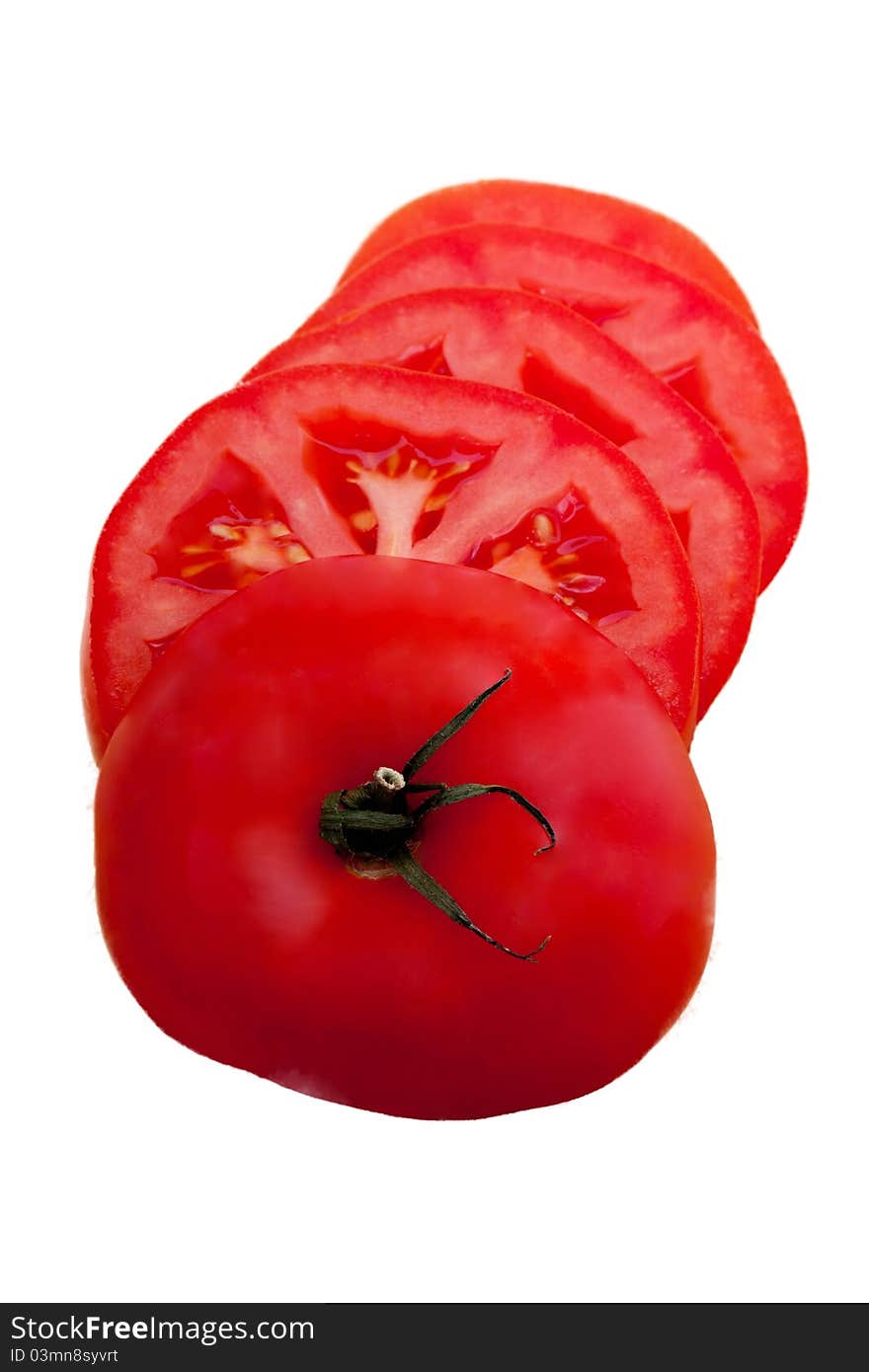 Sliced tomato slices on a white background