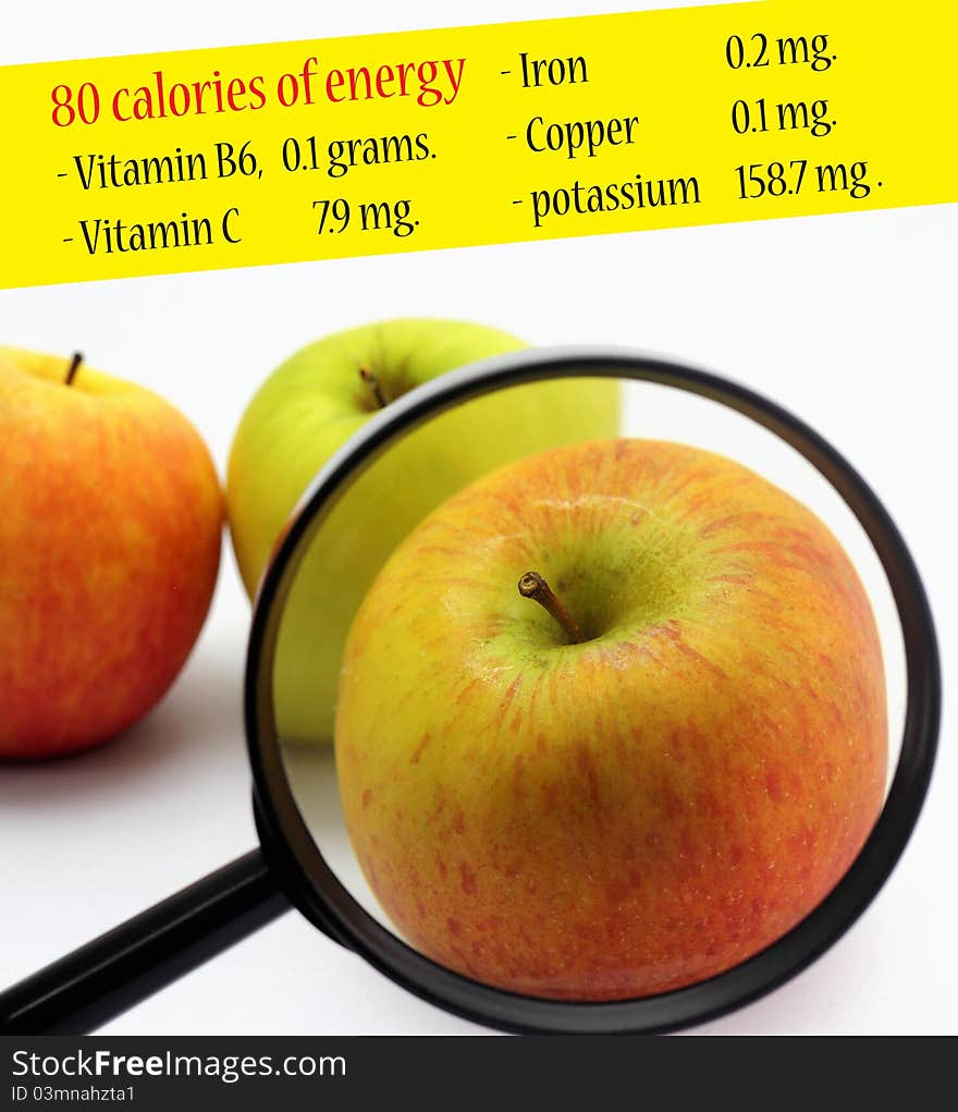 Apple fruit are useful, A magnifying glass zoom.