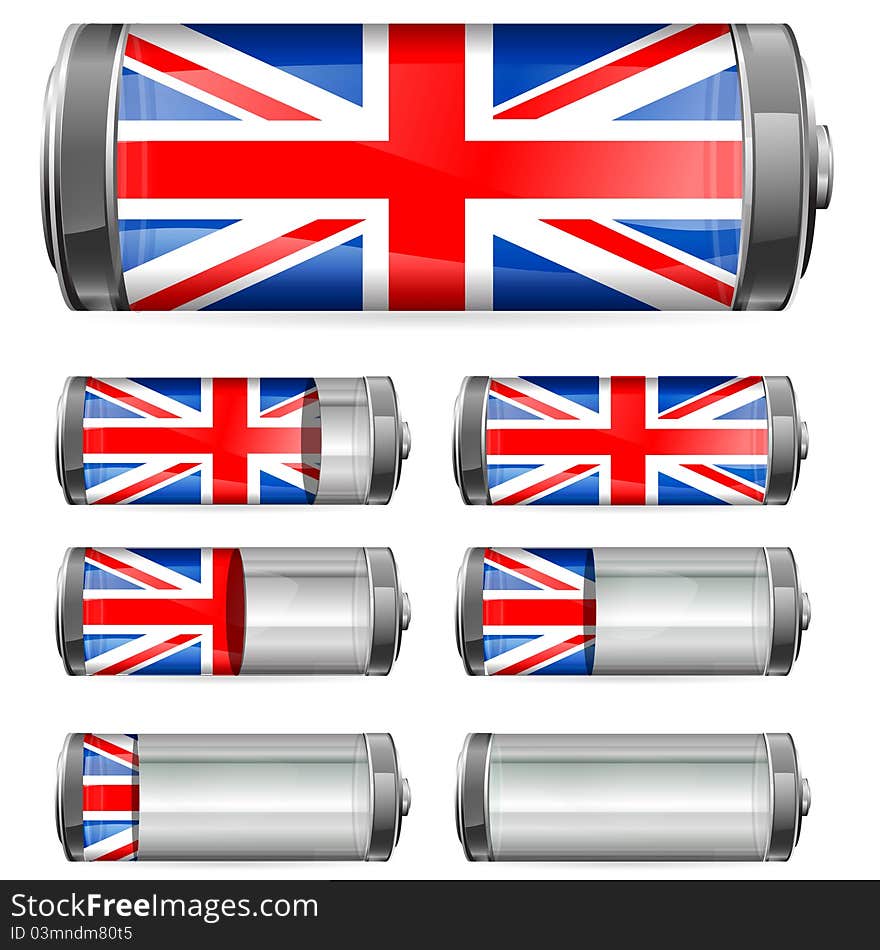 Abstract uk battery with different levels of charging