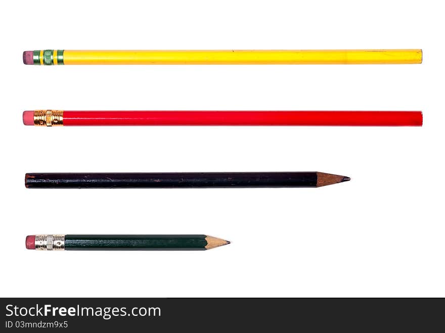 Studio shot of various pencils isolated on white background