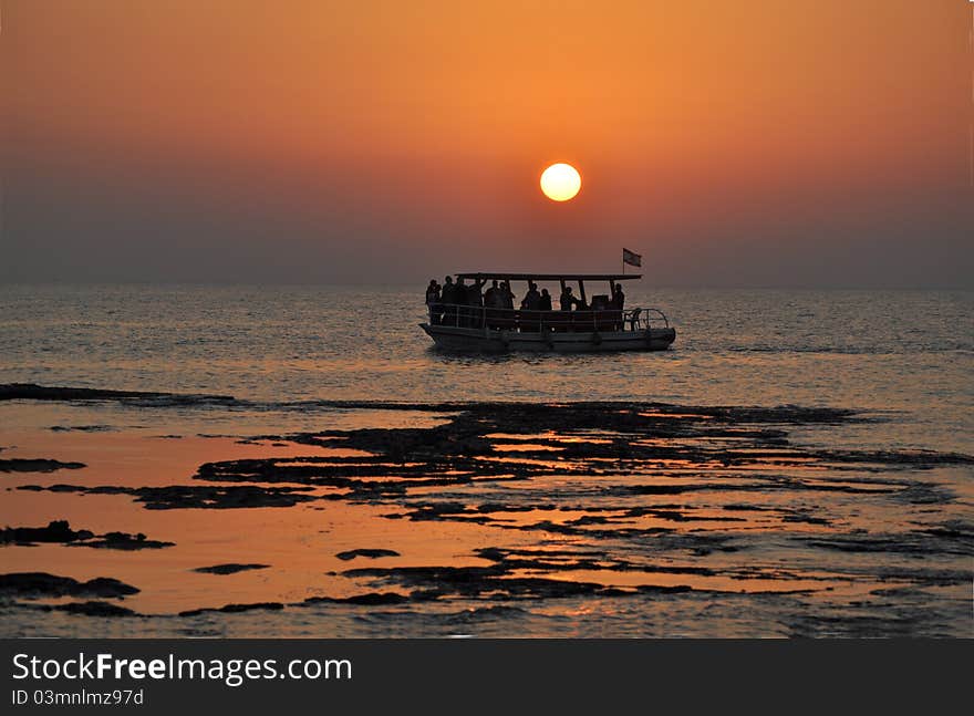 A boat crossing the mediterranean in Lebanon. A boat crossing the mediterranean in Lebanon