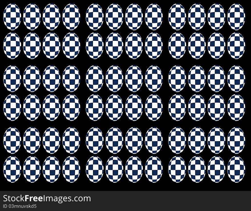 Eggs forms chessboard transformation on black background